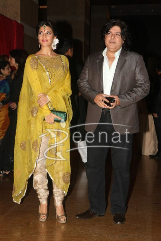 Jacqueline Fernandez with boyfriend Sajid Khan at Ritesh Deshmukh Genelia Wedding Reception at Hotel Grand Hyatt in Mumbai